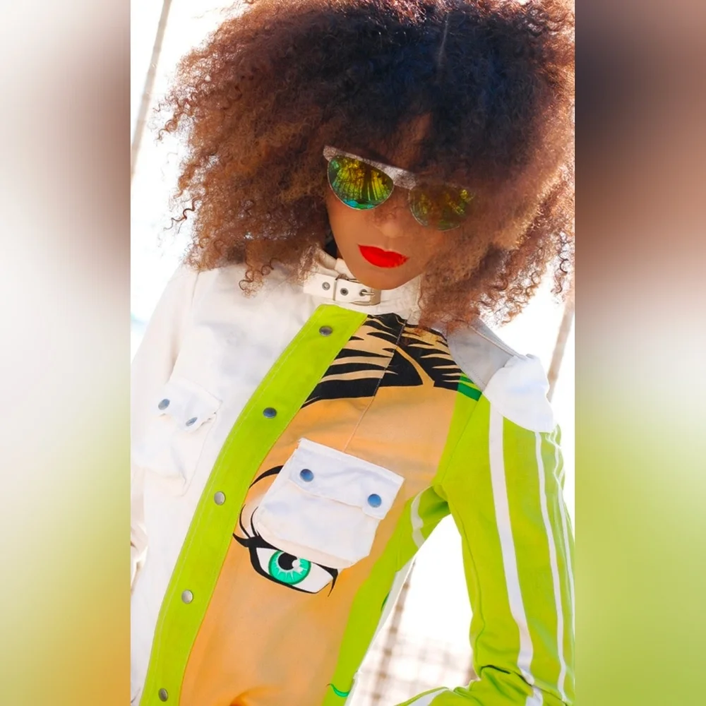 Custo Barcelona Women's Vintage Y2K Multicolor Graphic Denim Jacket - Picture 3 of 6